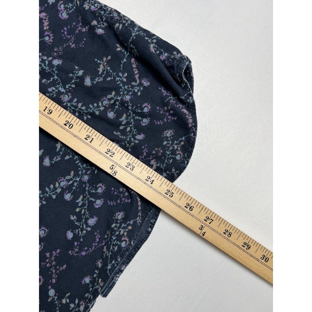 Vintage Eddie Bauer Women L Floral Corduroy Navy Long Sleeve Button Up Shirt - Picture 7 of 7